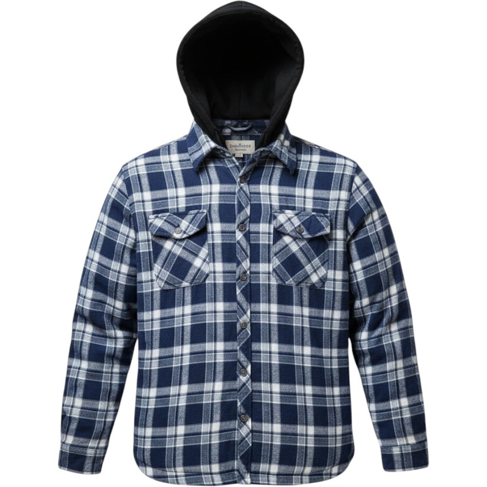 WenVen Mens Flannel Jacket Shacket Zip-Up Hooded Heavy Lined Sz Medium Cabincore